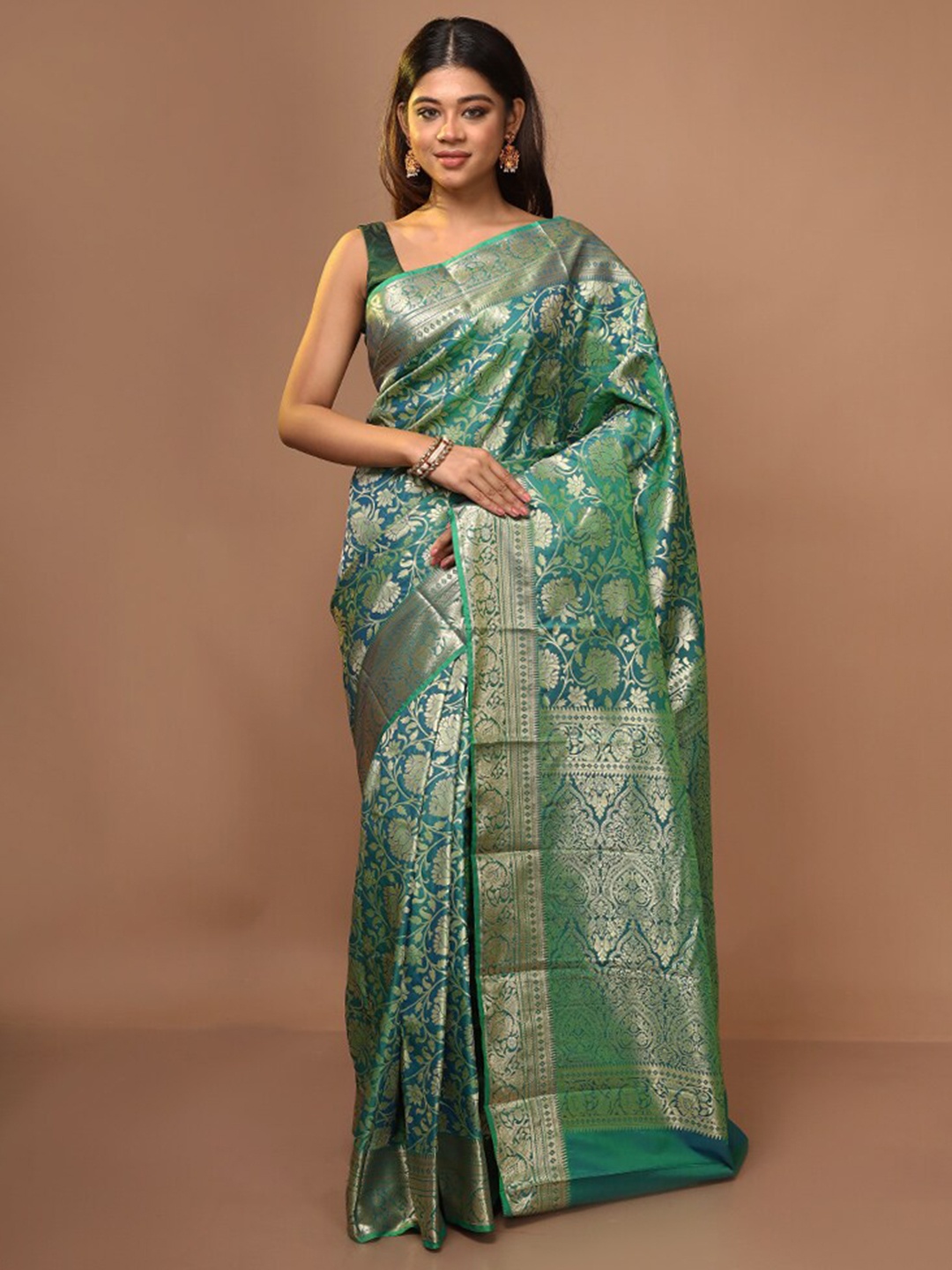 

AllSilks Green & Blue Woven Design Zari Pure Silk Kanjeevaram Saree