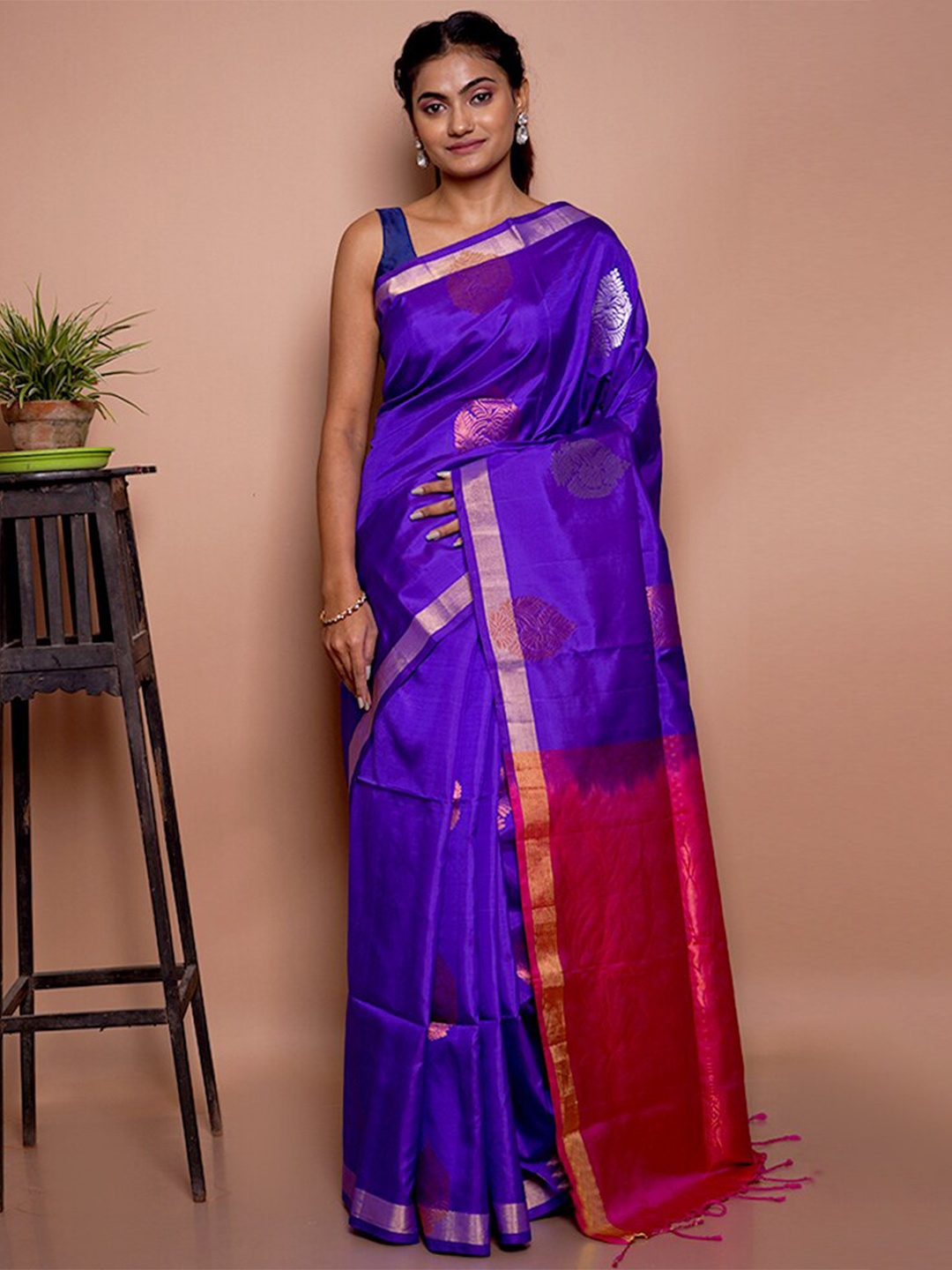 

AllSilks Ethnic Motif Woven Design Zari Pure Silk Kanjeevaram Saree, Blue