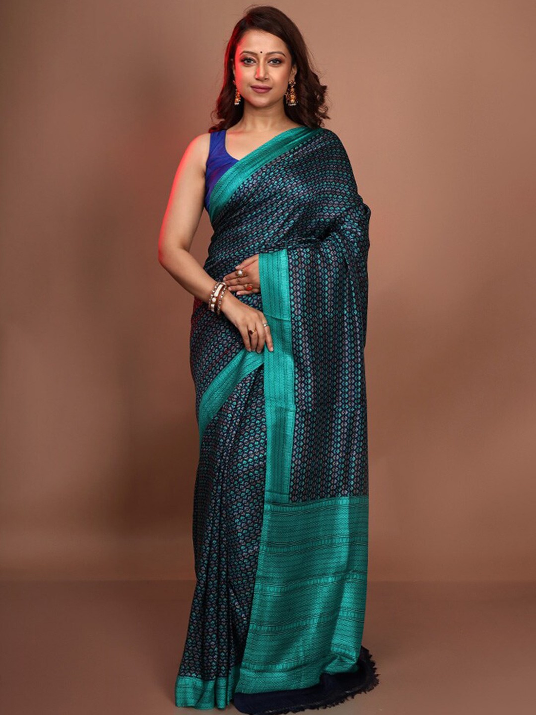 

AllSilks Blue & Green Ethnic Motifs Pure Silk Saree