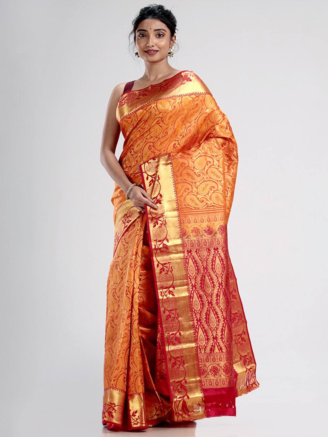 

AllSilks Ethnic Motifs Woven Design Zari Pure Silk Kanjeevaram Saree, Yellow
