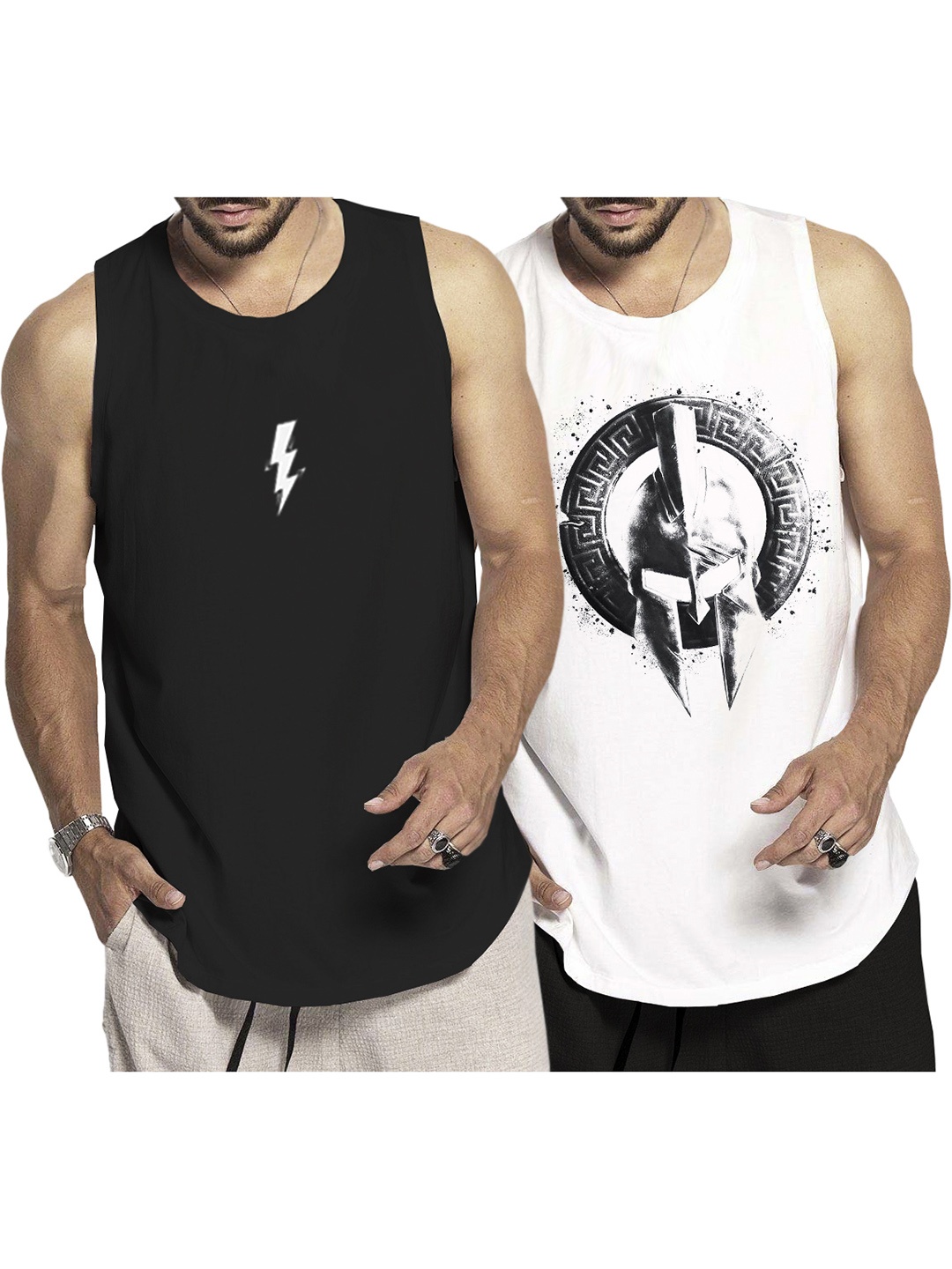 

TRIPR Pack Of 2 Printed Cotton Basic Vests, Black