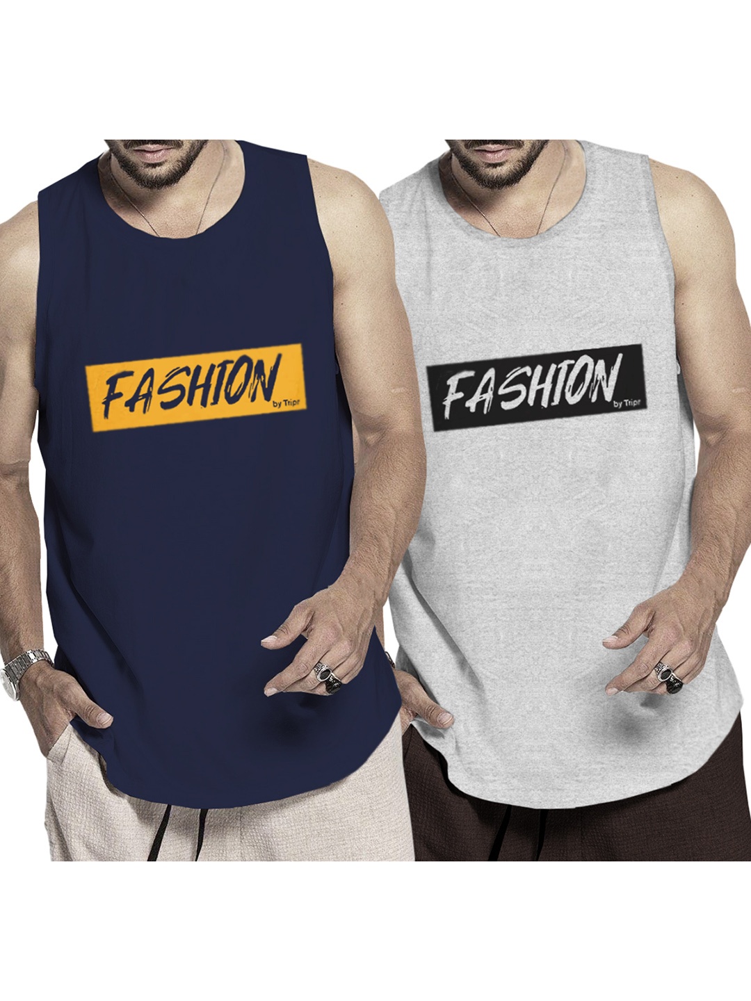 

TRIPR Pack Of 2 Printed Cotton Basic Vests, Grey