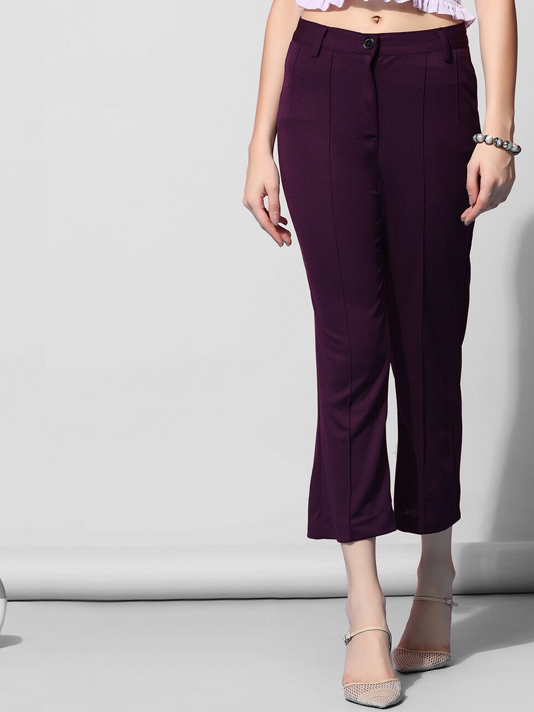 

Selvia Women Mid-Rise Cropped Regular Trousers, Purple