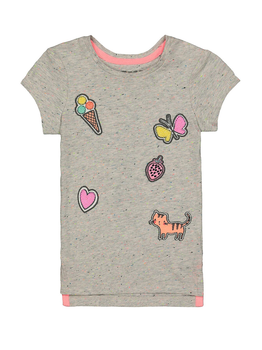 

mothercare Girls Round Neck Graphic Printed Cotton T-shirt, Grey