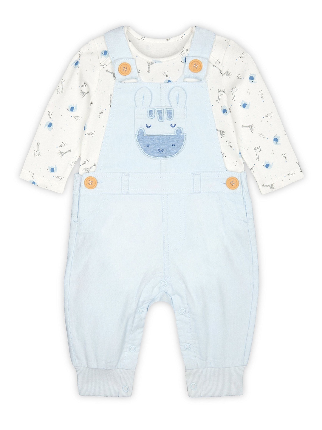 

mothercare Infant Boys Printed T-shirt With Dungarees Set, Blue