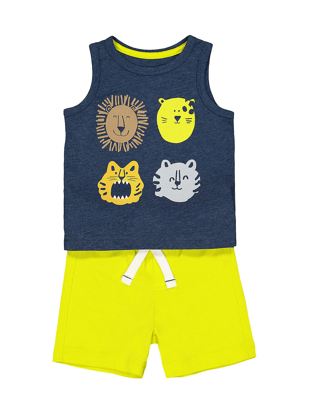 

mothercare Boys Graphic Printed Sleeveless T-shirt With Shorts, Yellow