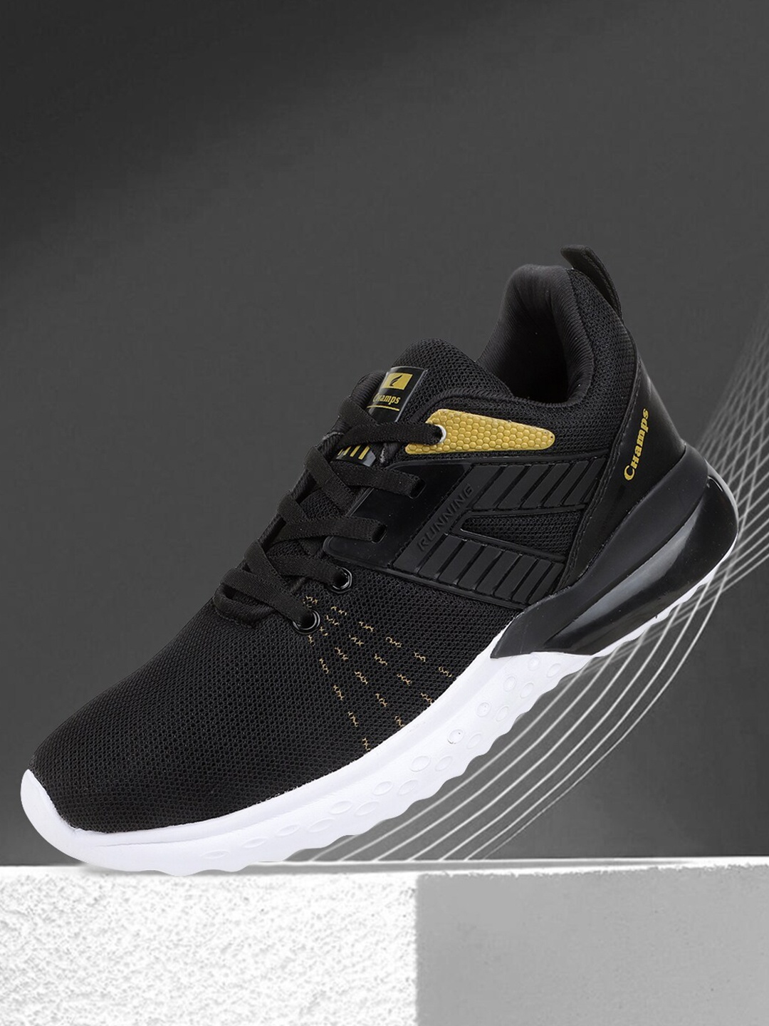 

Champs Men Air Plus Technology Non-Marking Running Sports Shoes, Black