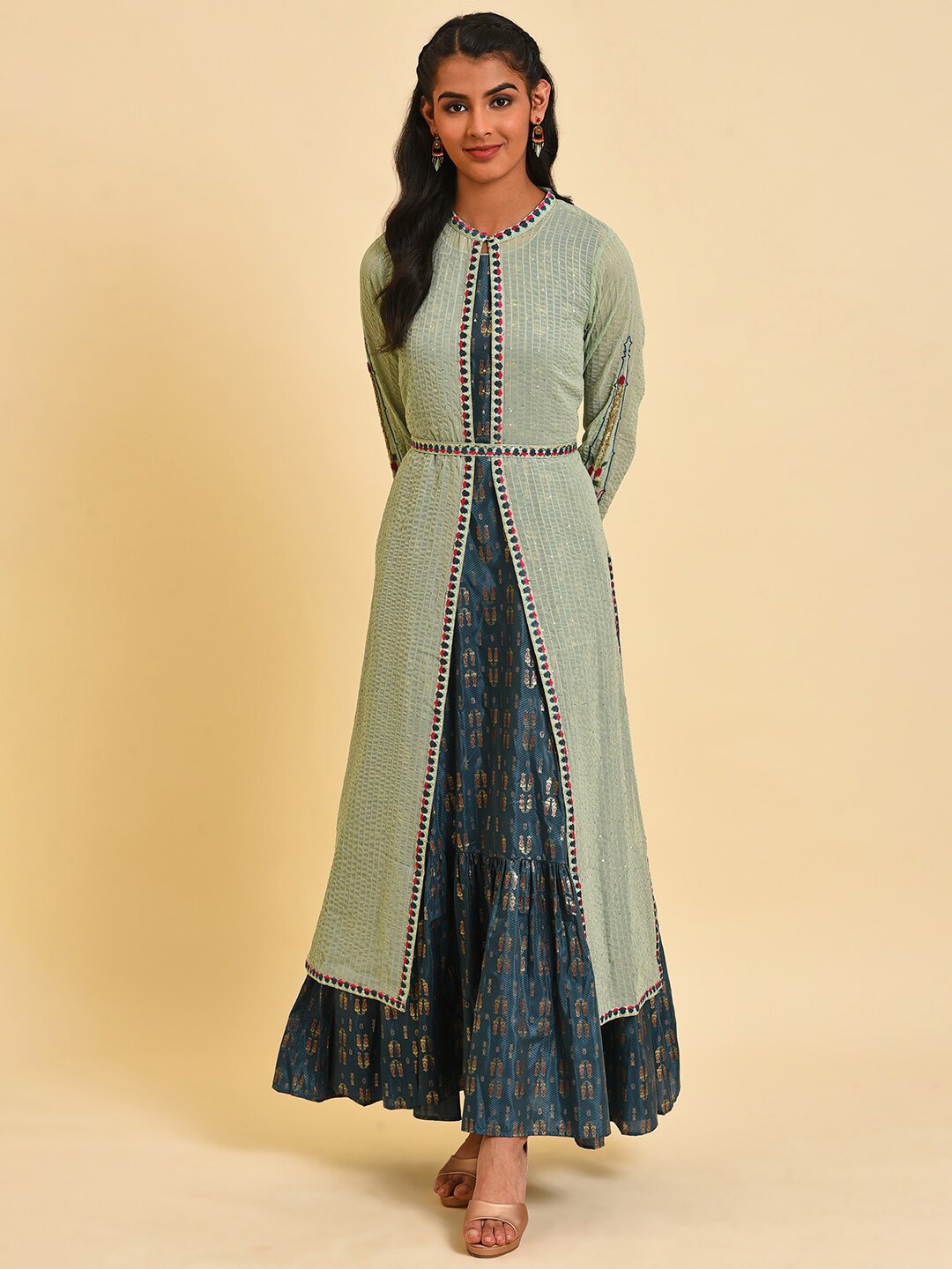 

WISHFUL Ethnic Motifs Printed Fit & Flare Ethnic Dress, Teal
