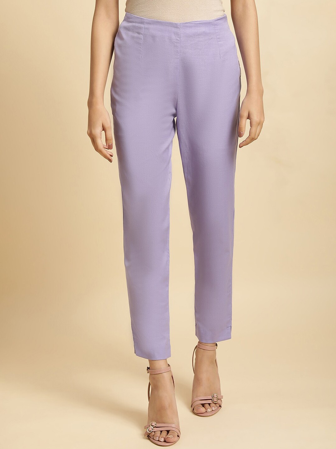 

W Women Slim Fit Mid-Rise Trousers, Lavender