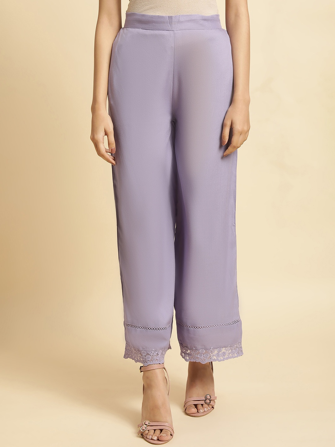 

W Women Mid-Rise Parallel Trousers, Purple