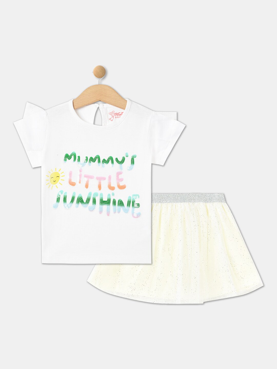 

R&B Infant Girls Printed Pure Cotton T-shirt with Skirt, White
