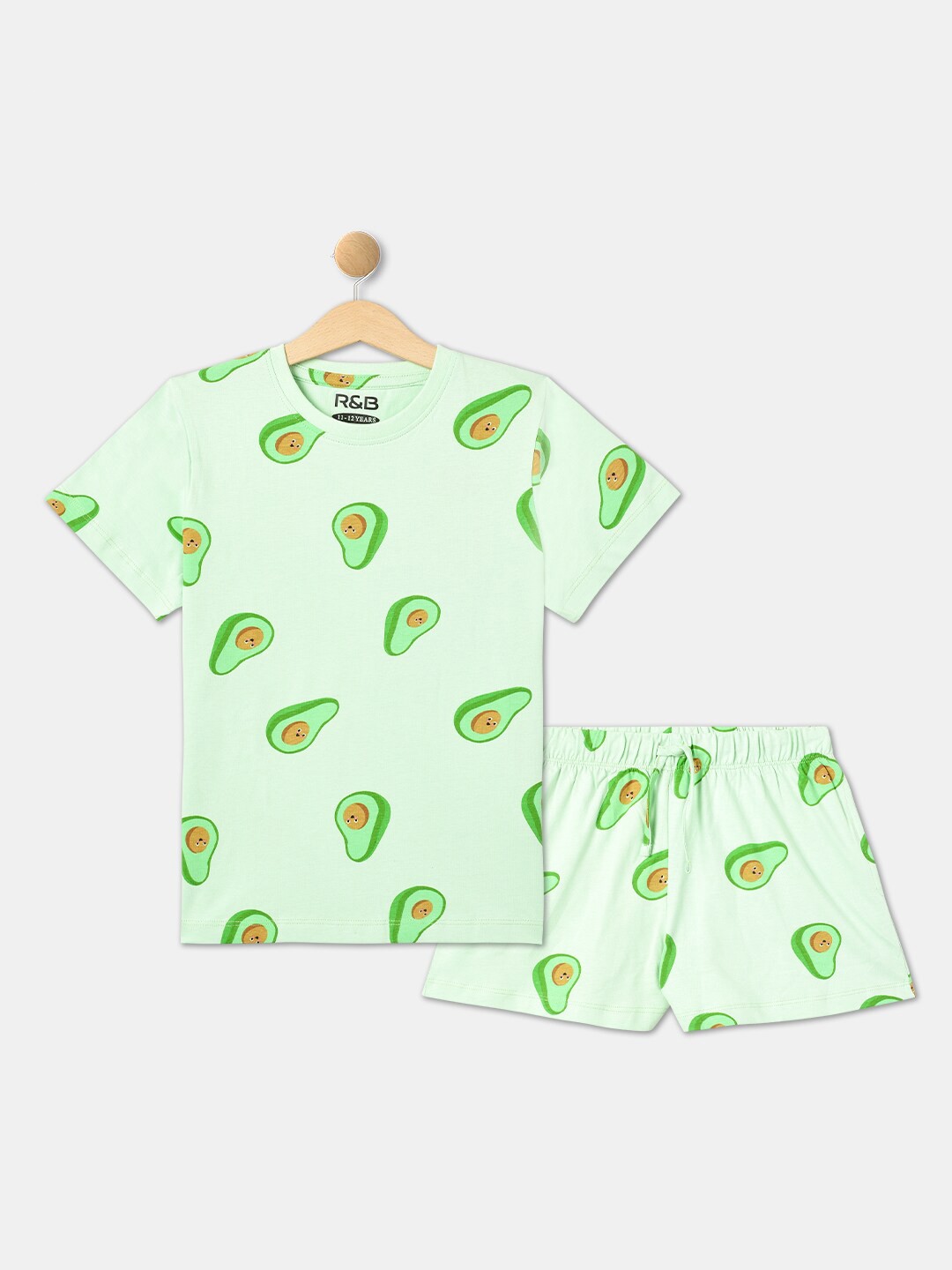 

R&B Girls Printed Pure Cotton T-shirt with Shorts, Green