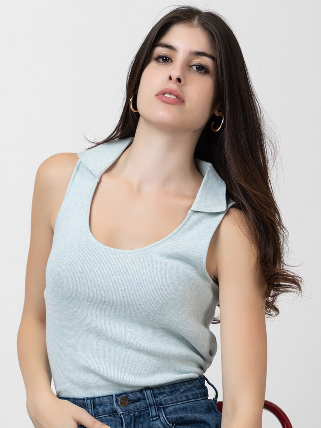 

ARMISTO Scoop Neck Sleeveless Pure Cotton Top, Blue