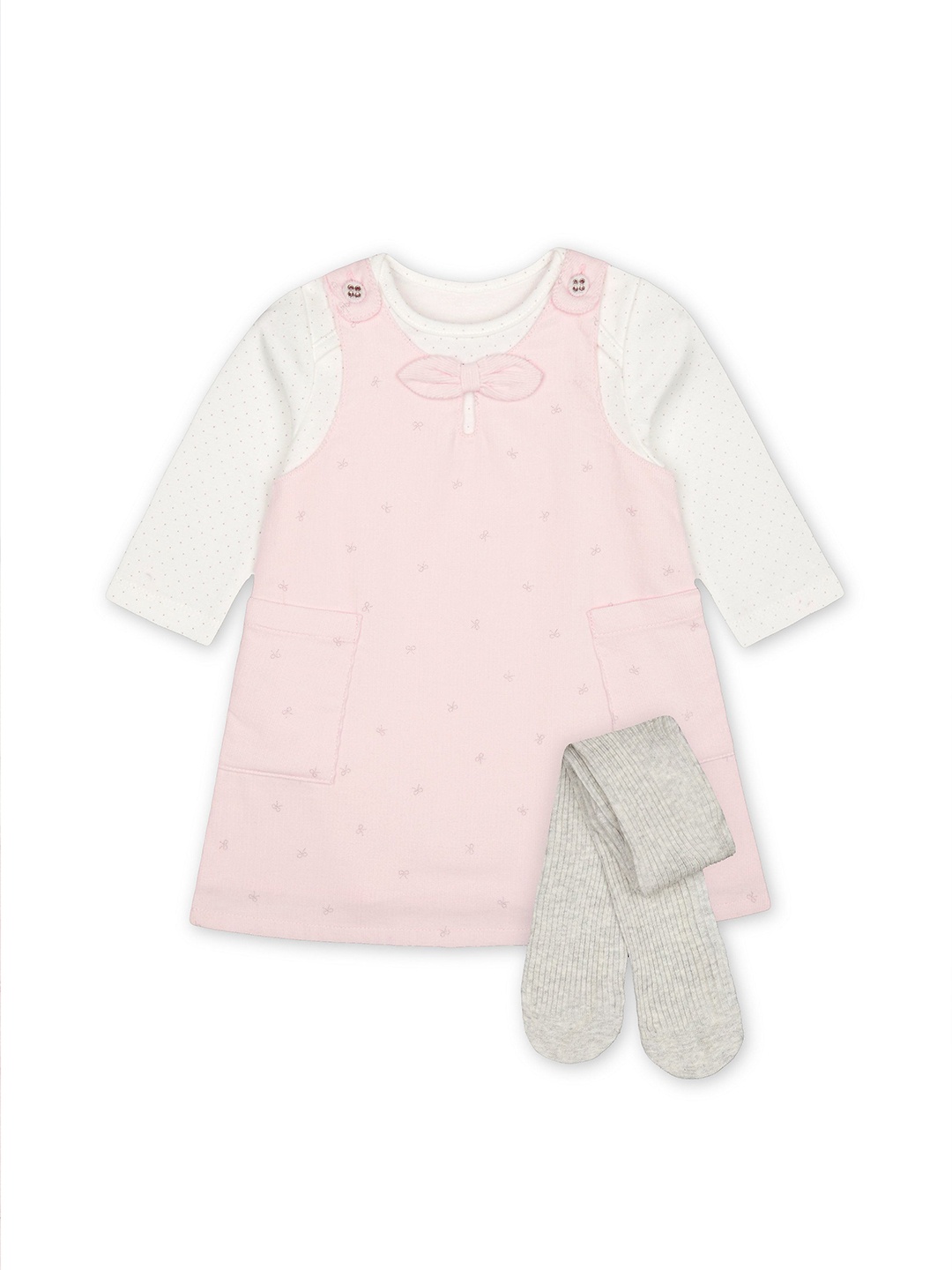 

mothercare Infant Girls Cotton Pinafore Dress With Socks, Pink