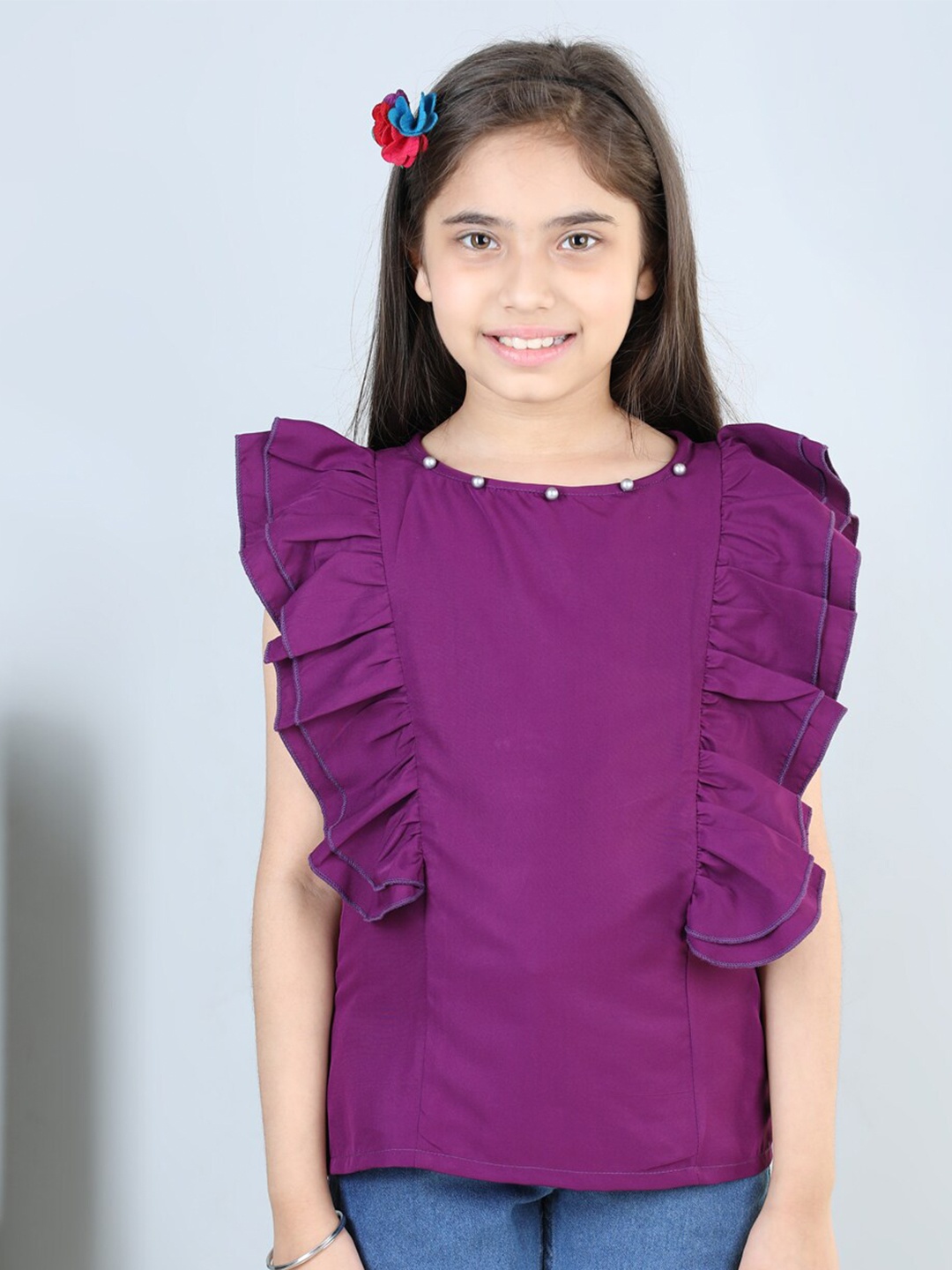 

Cutiekins Girls Round Neck Sleeveless Ruffled Top, Purple