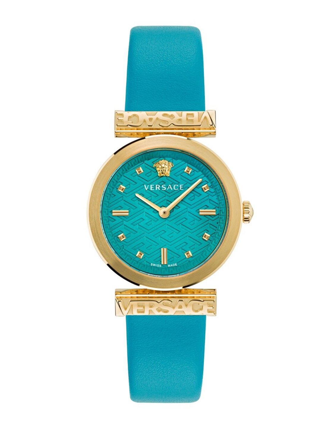 

Versace Women Textured Dial & Leather Bracelet Style Straps Analogue Watch VE6J00323, Blue
