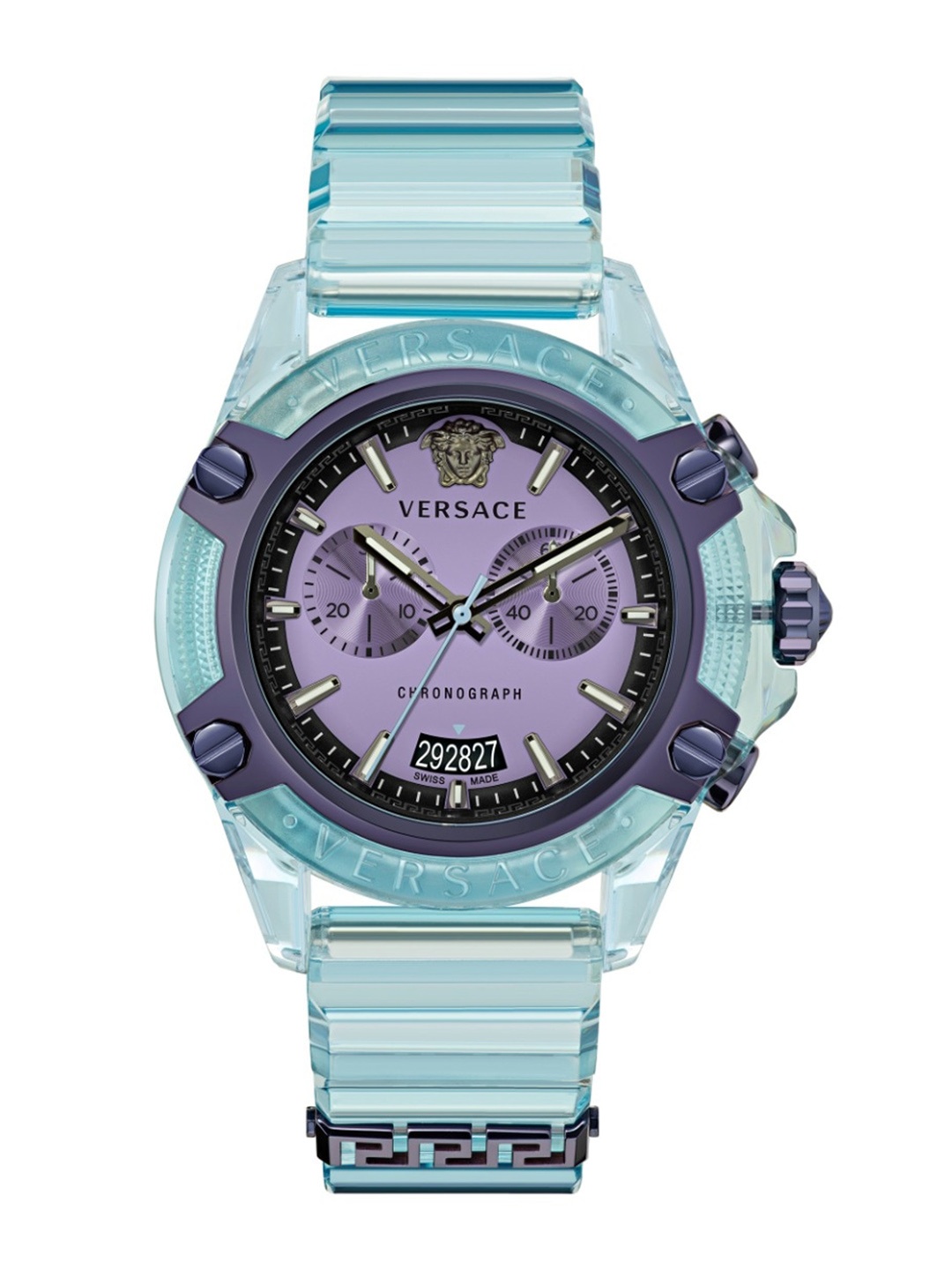 

Versace Textured Dial & Bracelet Style Straps Analogue Watch VEZ701523, Green