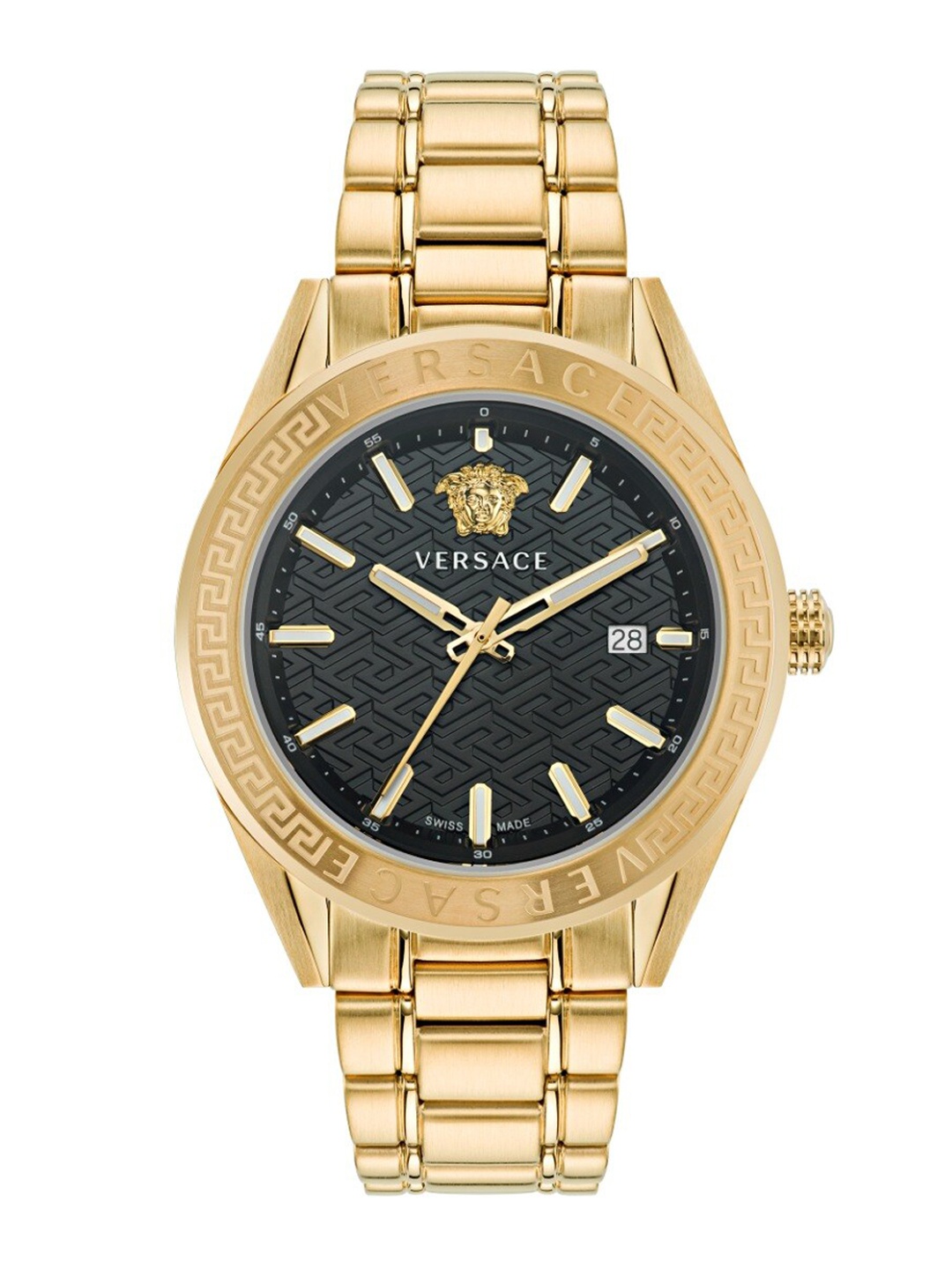 

Versace Men Textured Dial & Stainless Steel Bracelet Style Straps Analogue Watch VE6A00623, Black