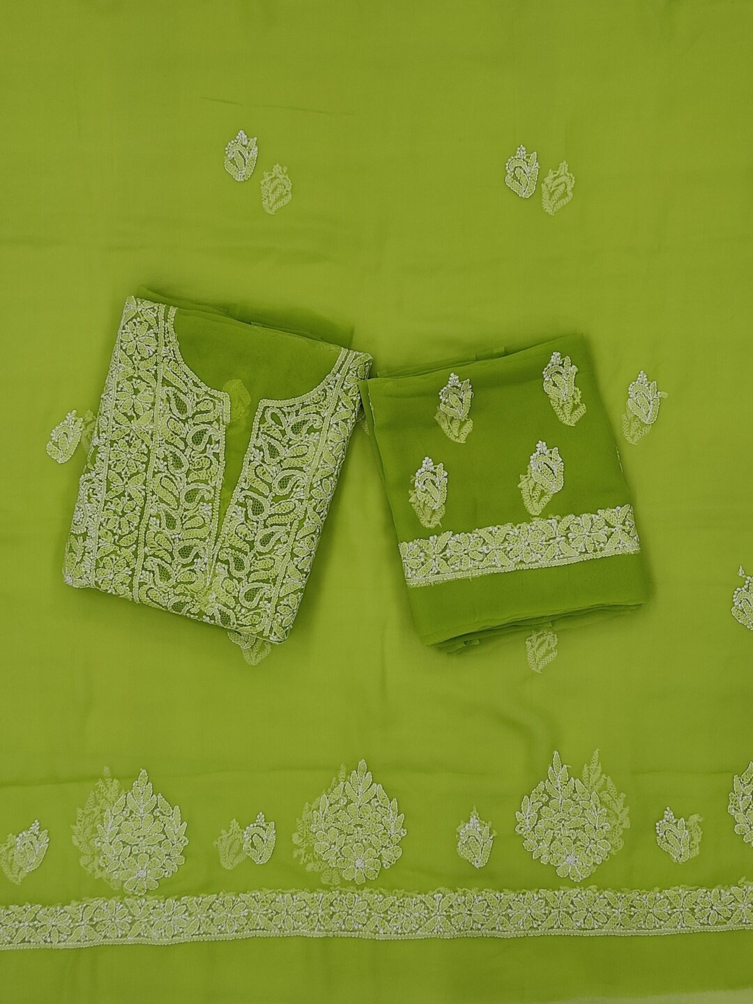 

PARAMOUNT CHIKAN Chikankari Embroidered Unstitched Dress Material, Green