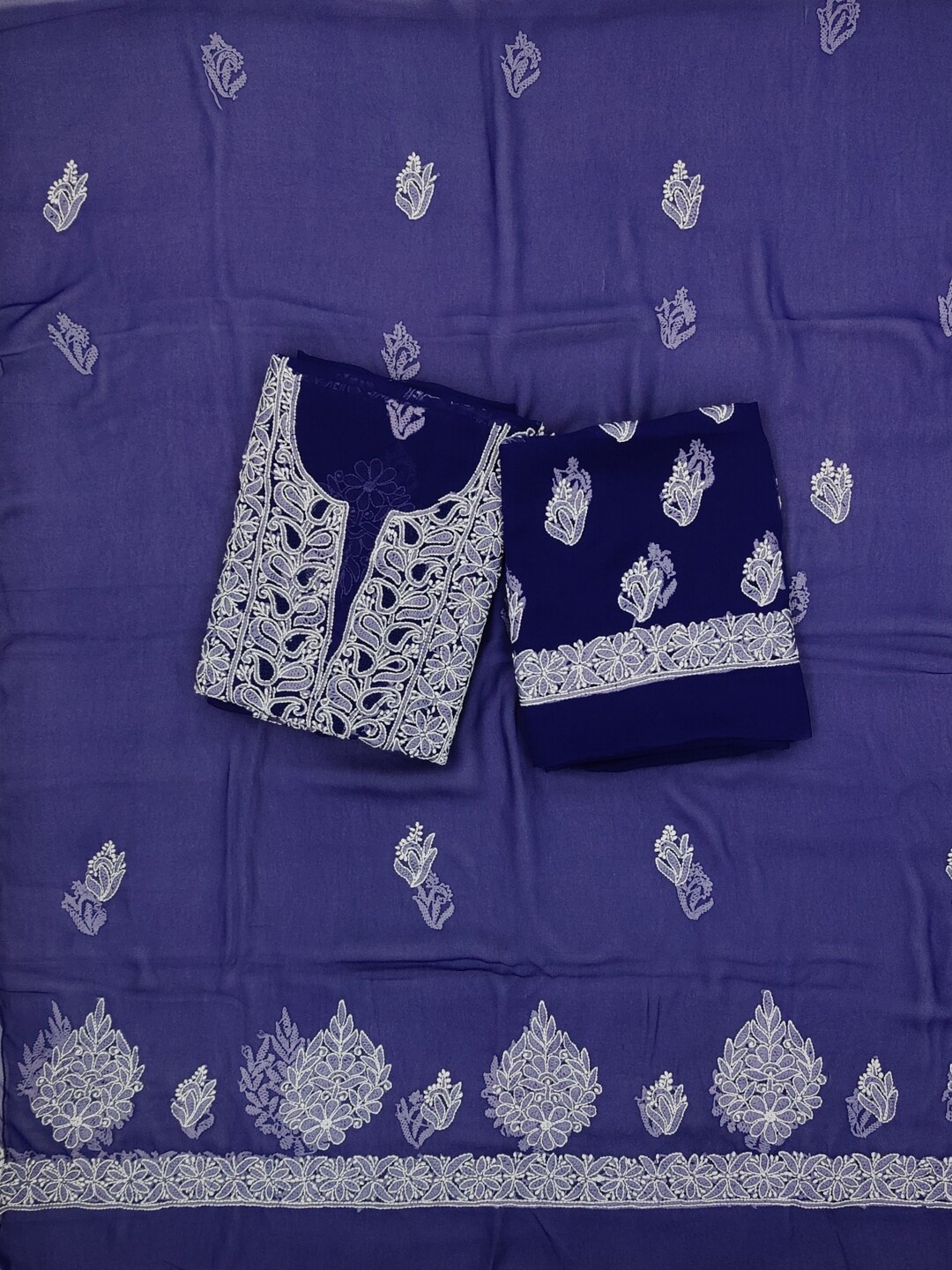 

PARAMOUNT CHIKAN Chikankari Embroidered Unstitched Dress Material, Navy blue