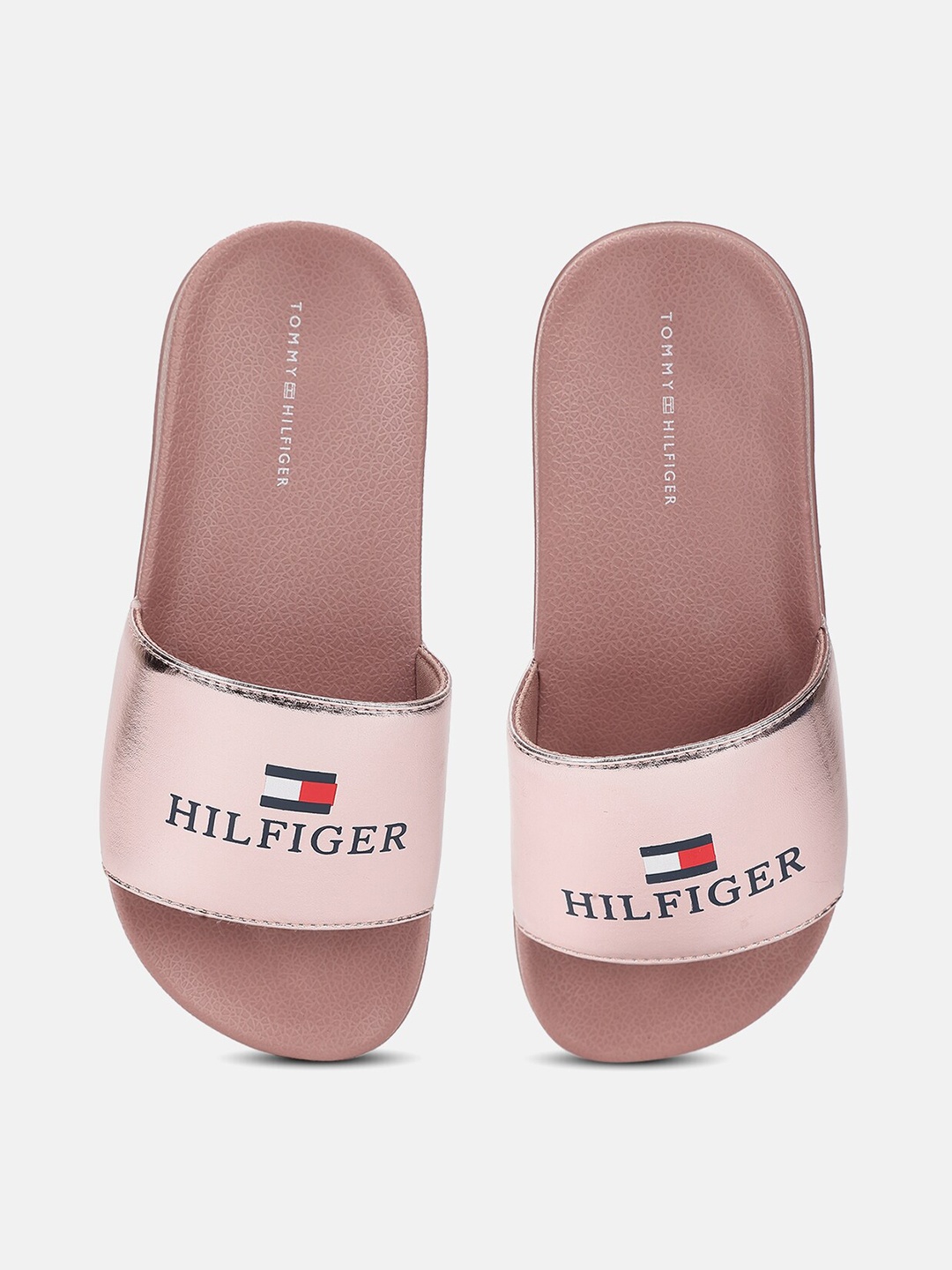 

Tommy Hilfiger Girls Brand Logo Printed Sliders, Rose gold