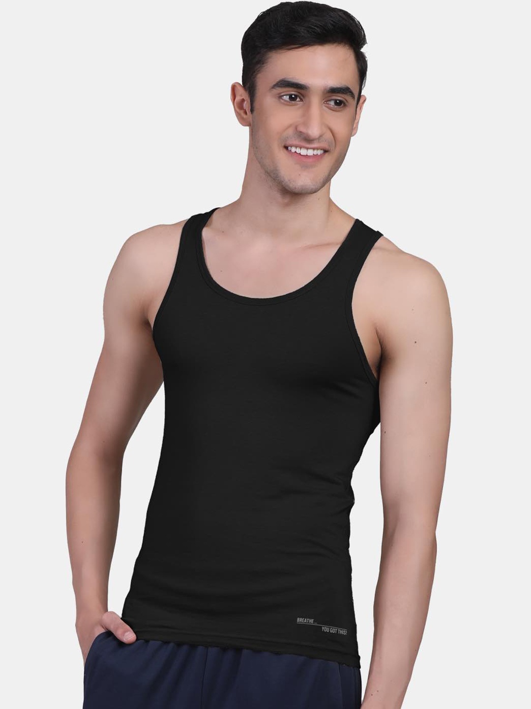 

FREECULTR Round Neck Bamboo Anti-Bacterial Basic Innerwear Vest, Black