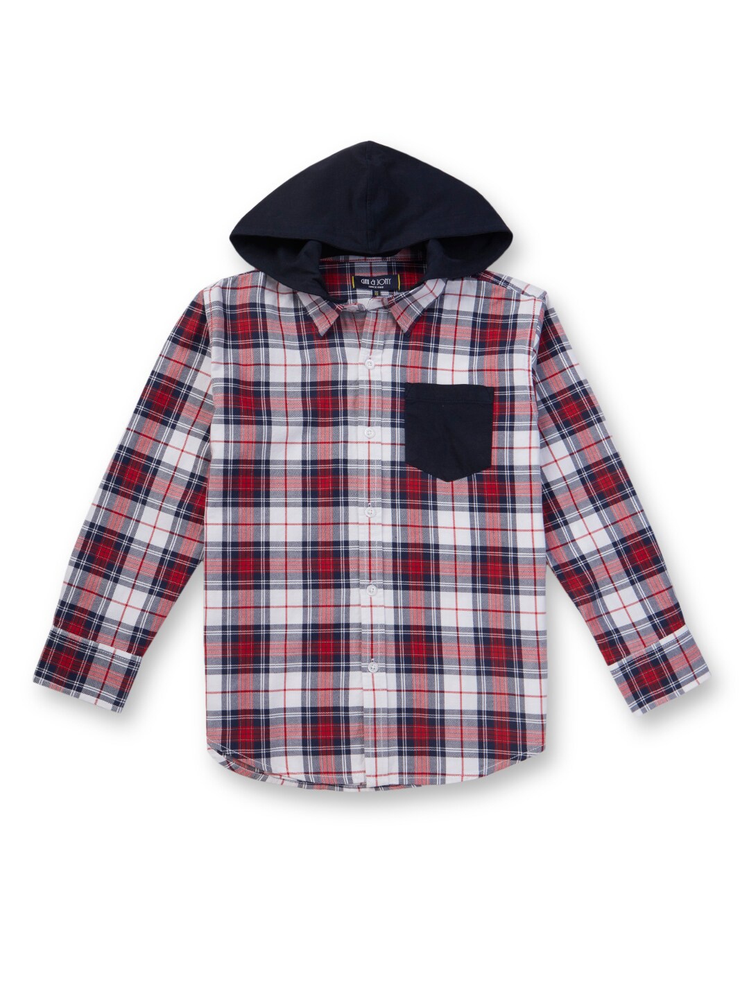 

Gini and Jony Boys Tartan Checked Hooded Opaque Casual Cotton Shirt, Red