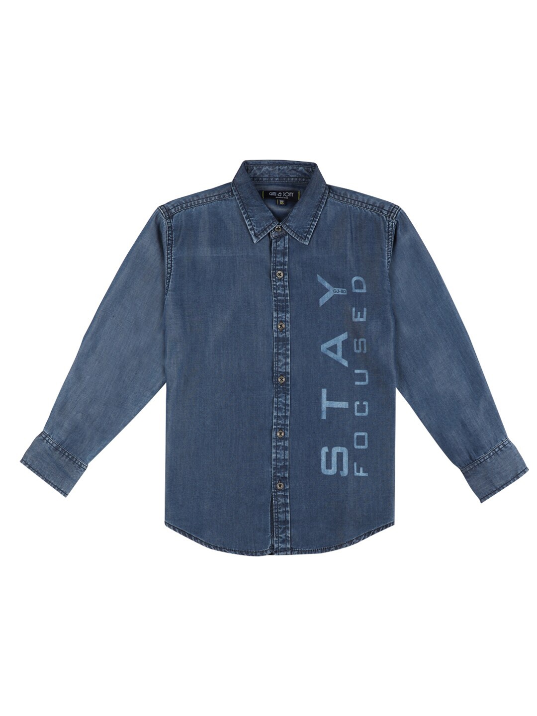 

Gini and Jony Infant Boys Typography Printed Opaque Casual Denim Shirt, Blue