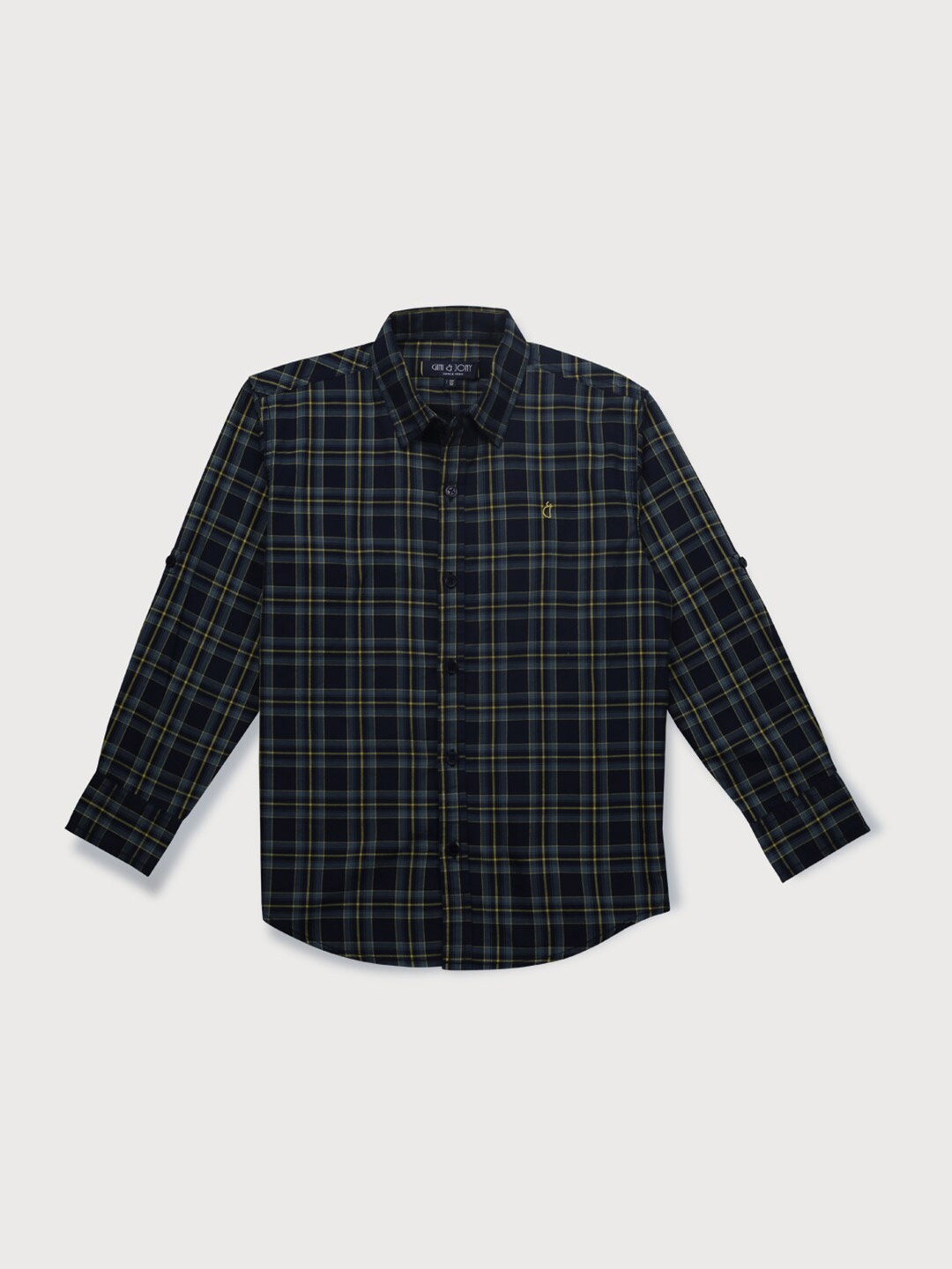 

Gini and Jony Boys Tartan Checked Roll-Up Sleeves Casual Cotton Shirt, Navy blue