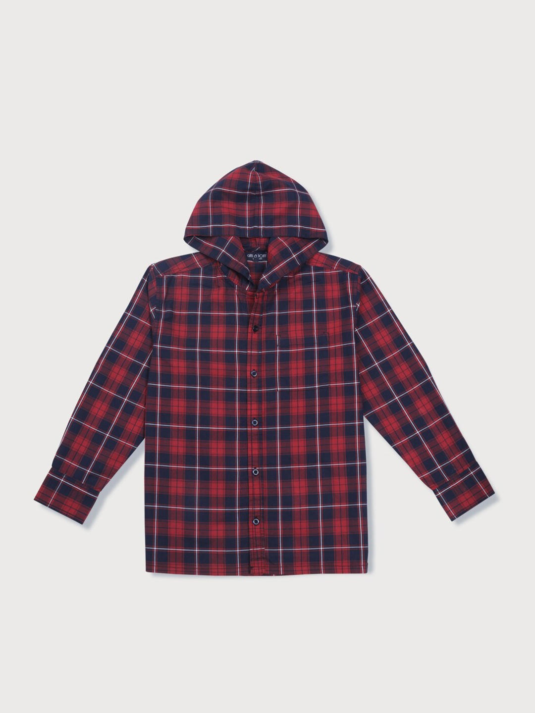 

Gini and Jony Boys Tartan Checked Hooded Cotton Casual Shirt, Red