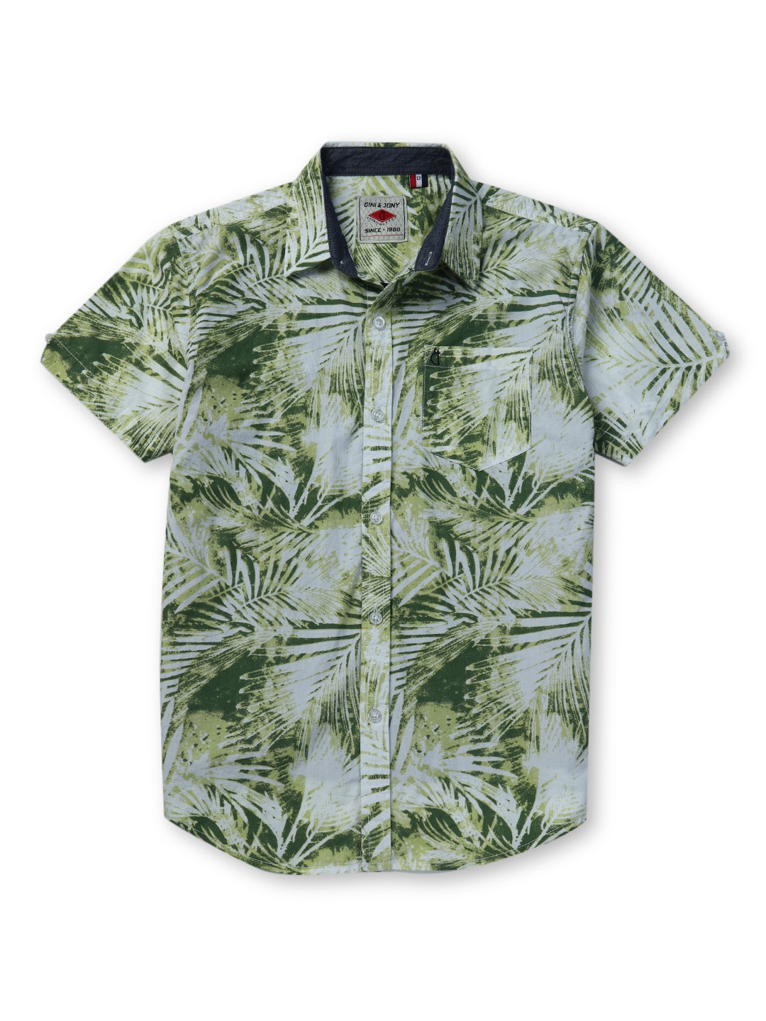 

Gini and Jony Boys Tropical Printed Cotton Casual Shirt, Green