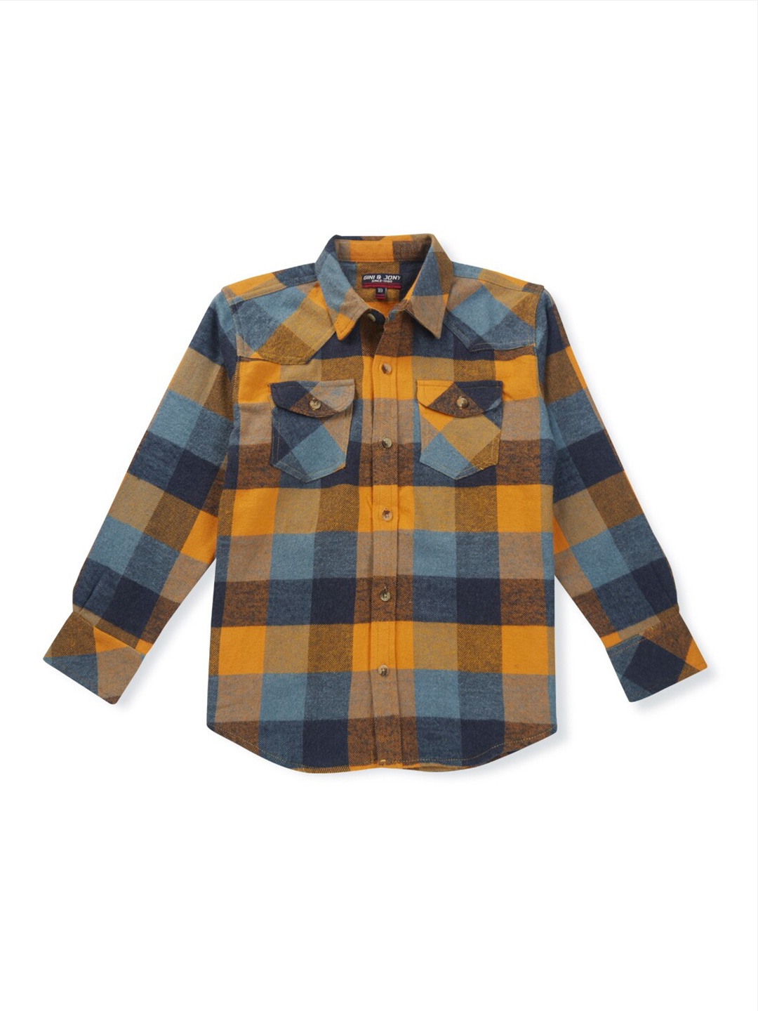 

Gini and Jony Boys Buffalo Checked Spread Collar Cotton Casual Shirt, Yellow