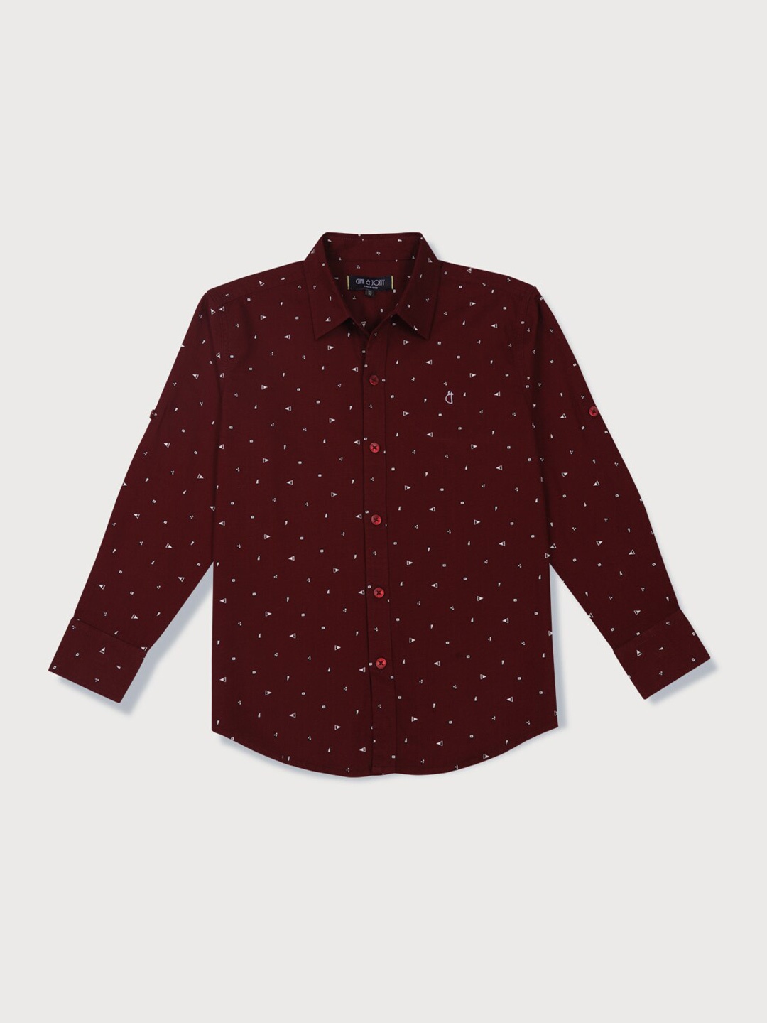 

Gini and Jony Boys Micro Ditsy Printed Roll Up Sleeves Cotton Casual Shirt, Maroon