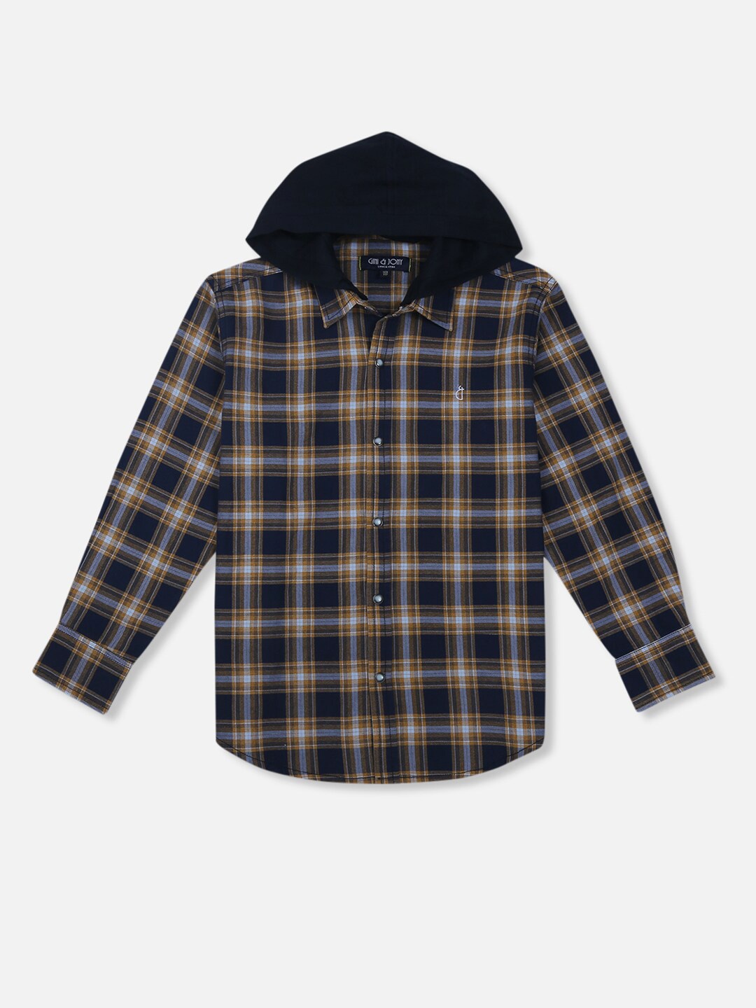 

Gini and Jony Boys Tartan Checked Hooded Opaque Casual Cotton Shirt, Yellow