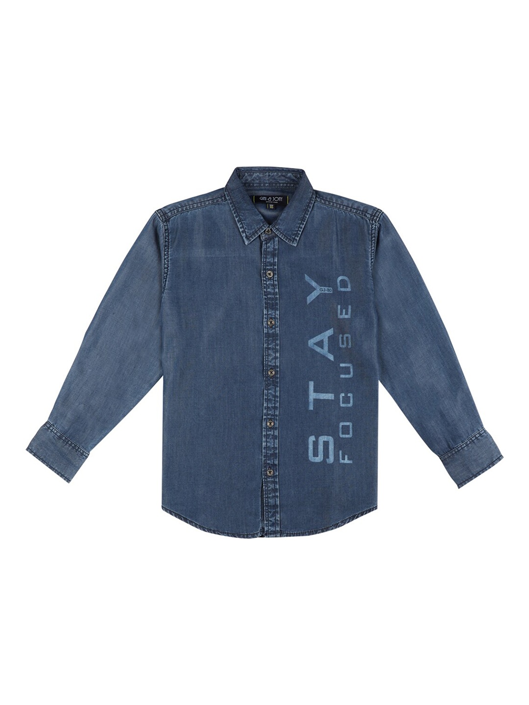 

Gini and Jony Boys Typography Printed Cotton Casual Denim Shirt, Blue