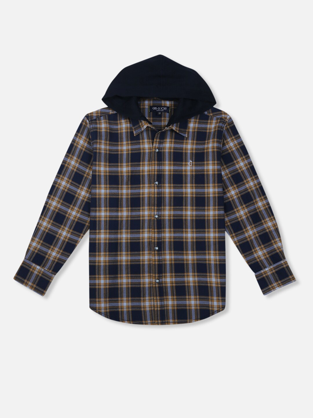 

Gini and Jony Boys Tartan Checked Hooded Cotton Casual Shirt, Navy blue