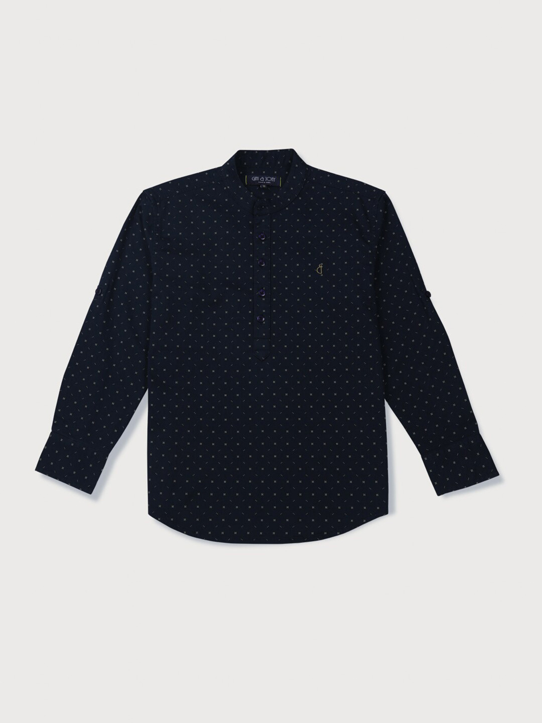 

Gini and Jony Boys Micro Ditsy Printed Mandarin Collar Cotton Casual Shirt, Navy blue