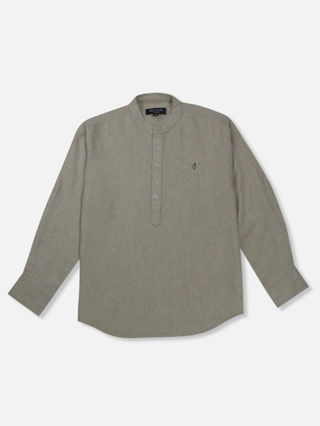 

Gini and Jony Boys Band Collar Cotton Casual Shirt, Grey