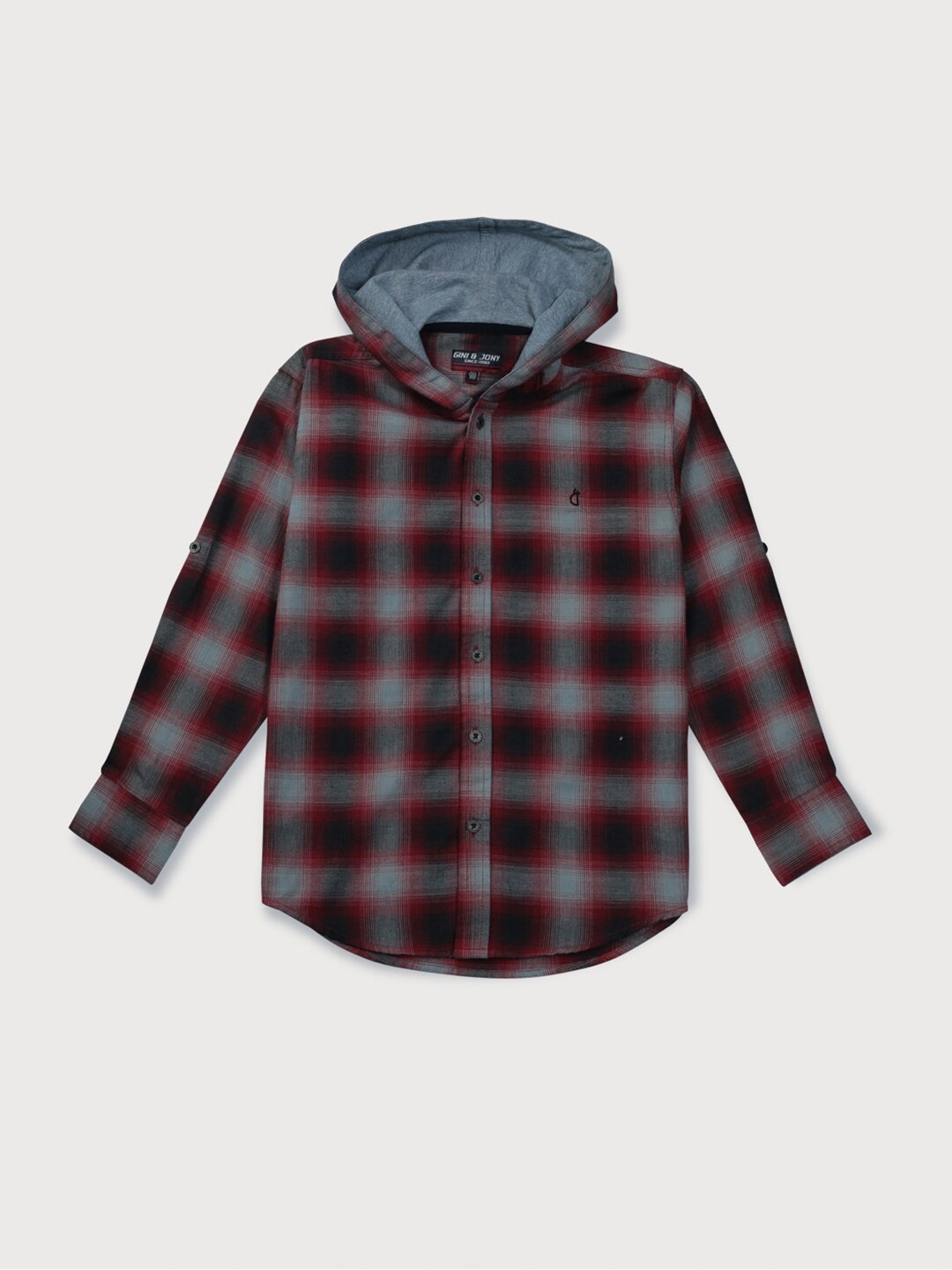 

Gini and Jony Boys Tartan Checked Hooded Long Sleeves Cotton Casual Shirt, Navy blue