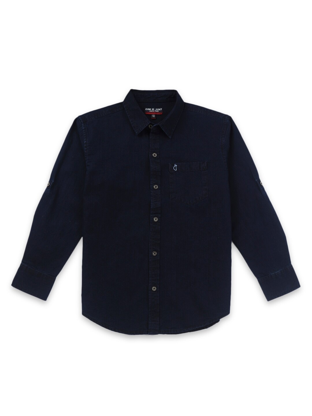 

Gini and Jony Boys Long Roll-Up Sleeves Spread Collar Cotton Casual Shirt, Navy blue