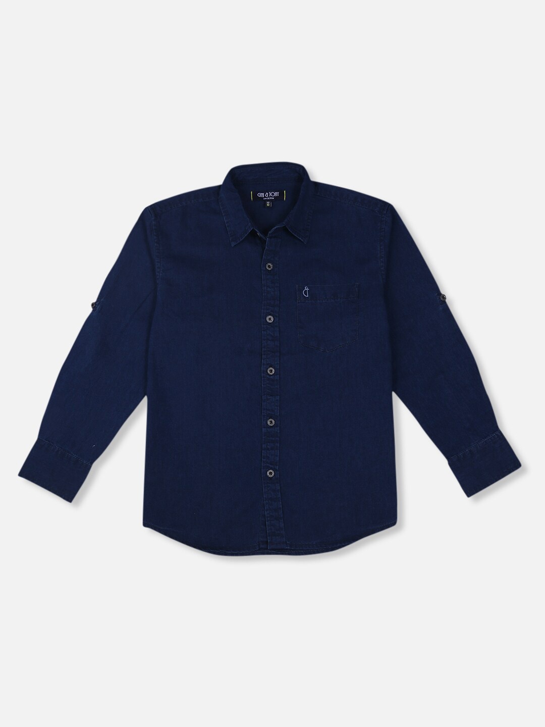 

Gini and Jony Boys Long Roll-Up Sleeves Spread Collar Cotton Denim Casual Shirt, Navy blue