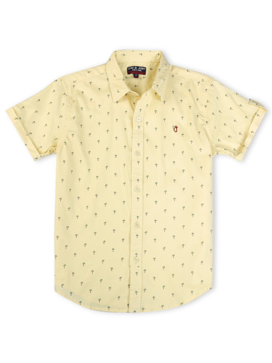 

Gini and Jony Boys Micro Ditsy Printed Short Sleeves Cotton Casual Shirt, Yellow