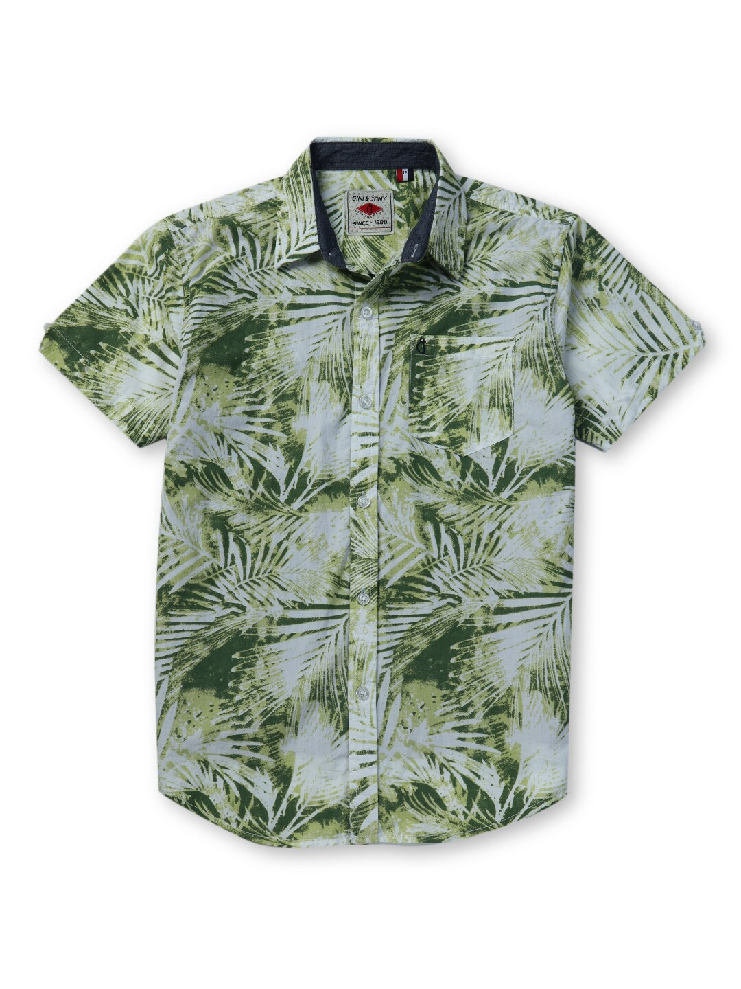 

Gini and Jony Boys Tropical Printed Cotton Casual Shirt, Green