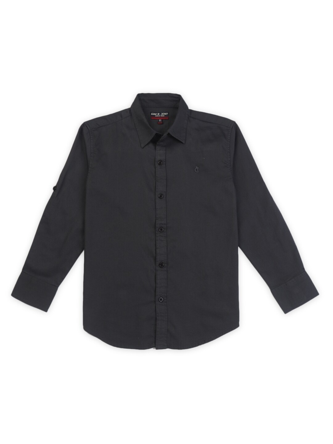 

Gini and Jony Boys Spread Collar Roll-Up Sleeves Cotton Casual Shirt, Black