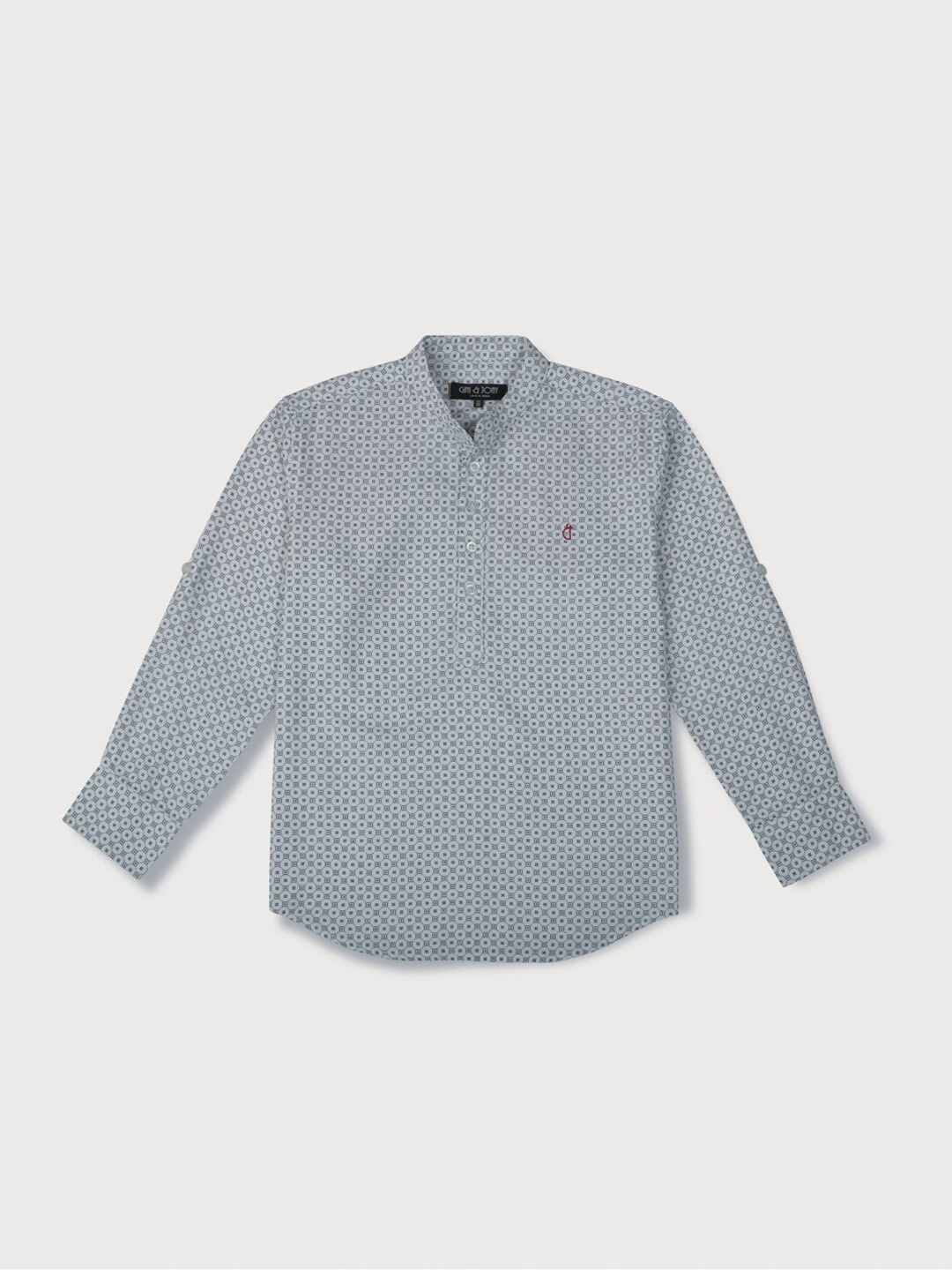 

Gini and Jony Boys Micro Ditsy Printed Mandarin Collar Cotton Casual Shirt, White