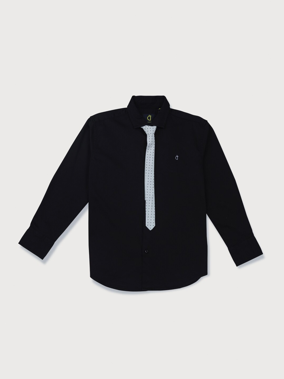 

Gini and Jony Boys Spread Collar Cotton Casual Shirt with Tie, Black