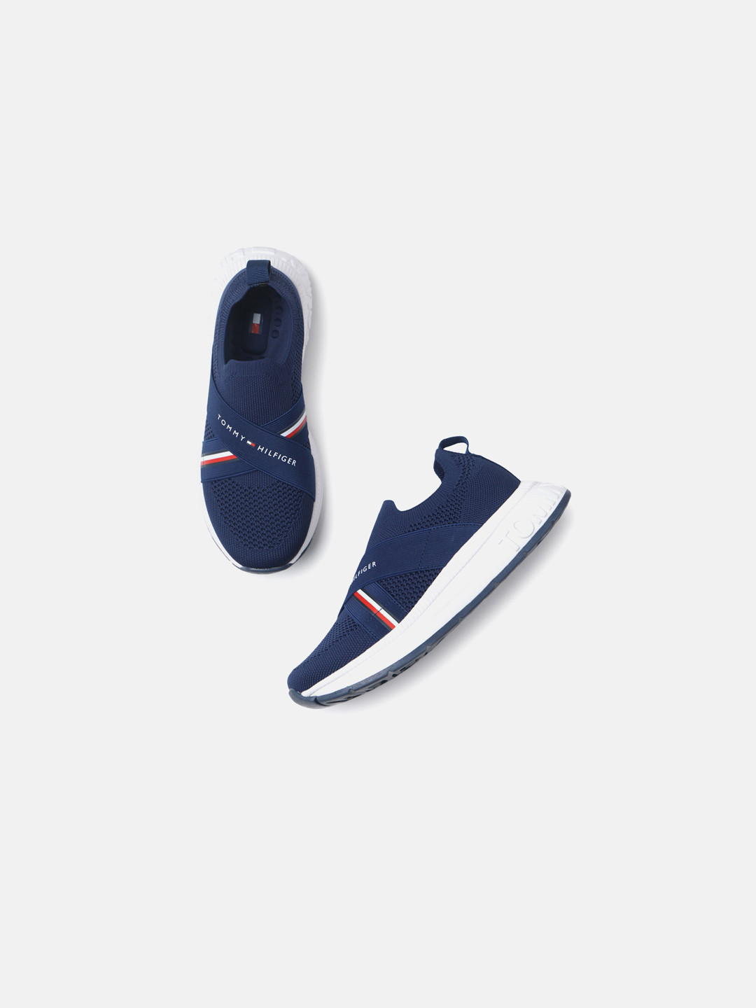 

Tommy Hilfiger Boys Woven Design Comfort Insole Textile Contrast Sole Slip-On Sneakers, Navy blue