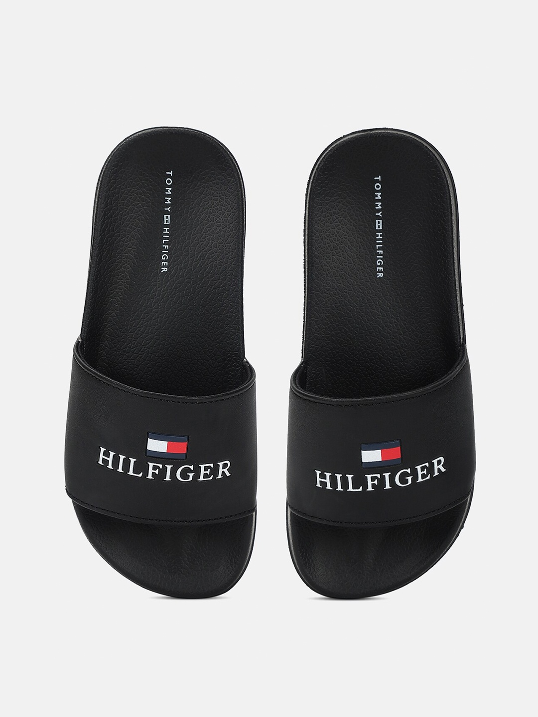 

Tommy Hilfiger Boys Brand Logo Printed Sliders, Black