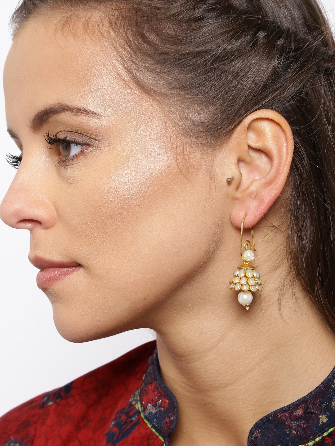 

Fida Gold-Toned & White Dome Shaped Jhumkas