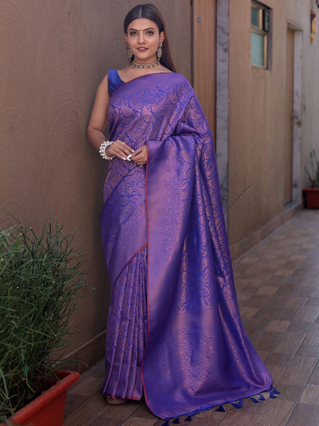 

KARAGIRI Ethnic Motifs Woven Design Zari Kanjivaram Saree, Violet